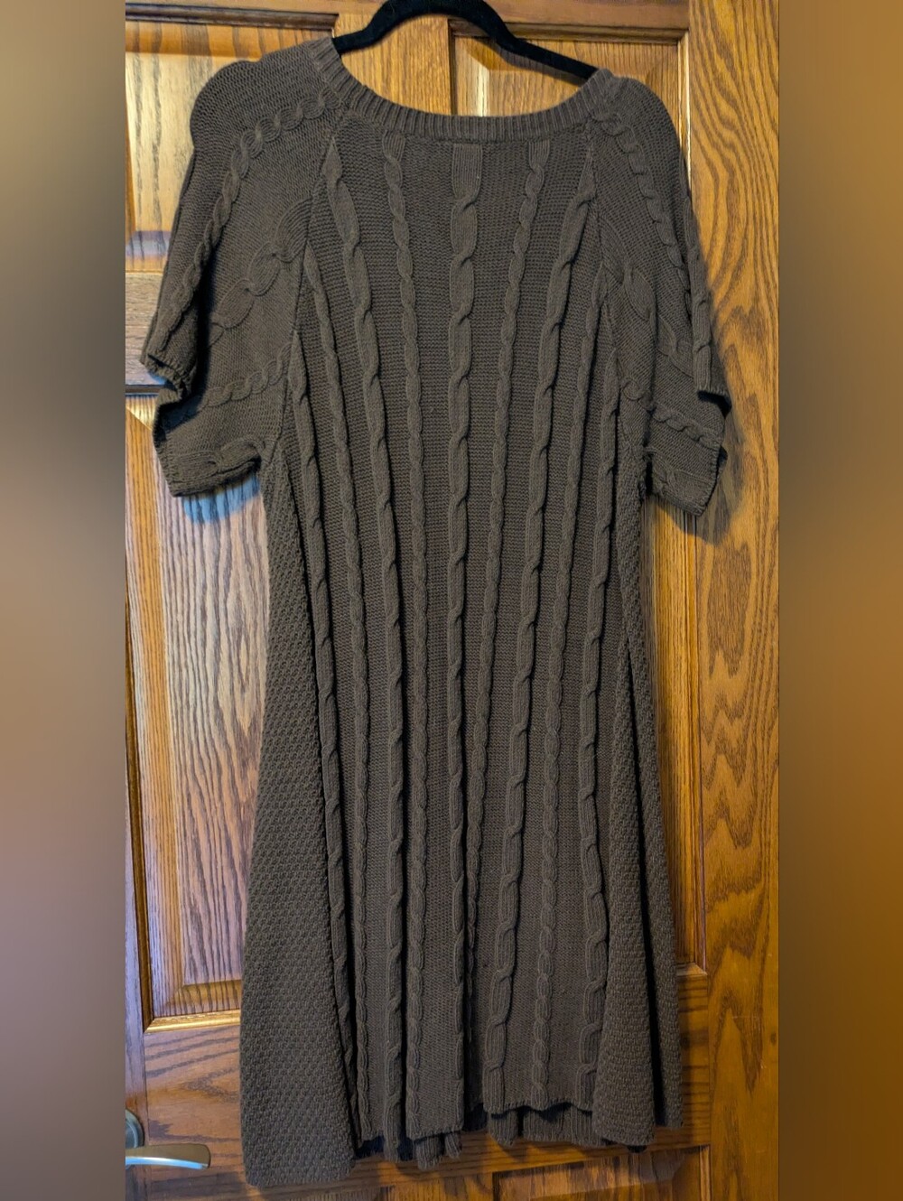 Chocolate Brown Cable Knit Short Sleeve Sweater Dress By Fashion Bug - Size XL - Picture 2 of 6